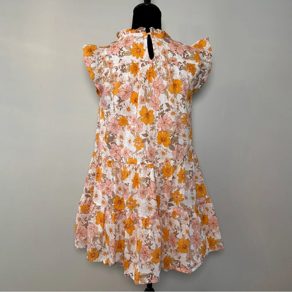 Lush Floral Dress Women’s Small Summer Dress 100% Cotton Orange Pink White - Picture 2 of 10